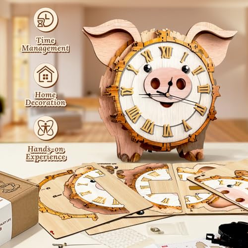 3D Wooden Puzzle for Adults - Lucky Piggy Clock - color: Lucky Piggy