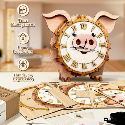 3D Wooden Puzzle for Adults - Lucky Piggy Clock - color: Lucky Piggy