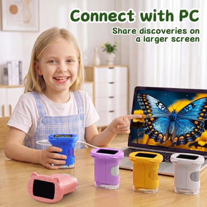 SEEKID Kids Microscope,1000X Handheld Digital Microscope (White) - color: White