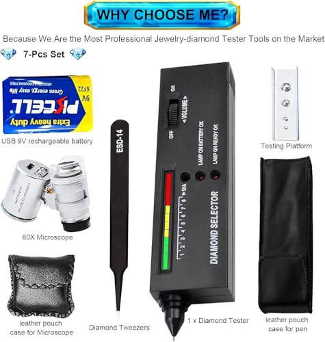 Professional Diamond Tester Pen, High Accuracy Jewelry Diamond Tester, Electronic Diamond Gem Tester and Tester Pen 60X Magnifying Glasses Tool Kit for Novice Expert (Diamond Tester Pen) - color: Diamond Tester Pen