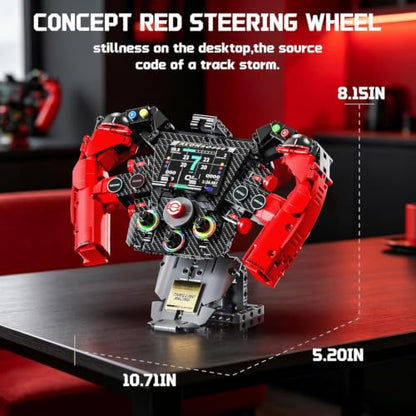 Racing Simulator Steering Wheel Building Set, Mechanical Formula Sim Cars Driving Collectible Model Kit with Moving Parts & Phone Holder for Boys 14+ Adults (Style 1) - color: Red