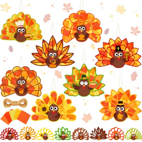 DoubleFill 48 Pcs Turkey Suncatchers DIY Stained Glass Tissue Paper - style: Turkey