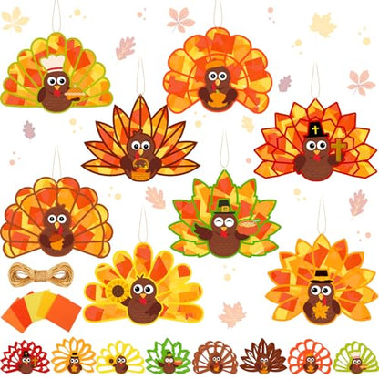 DoubleFill 48 Pcs Turkey Suncatchers DIY Stained Glass Tissue Paper - style: Turkey