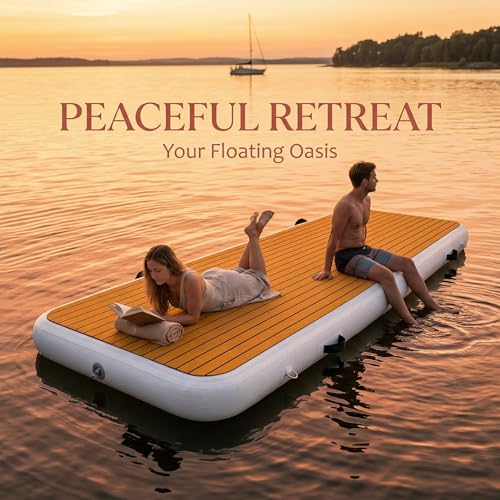 Inflatable Dock Platform, 9'10" x 3'3" x 6" PVC Floating Water Platform with Non-Slip EVA Surface for Boats, Yachts, Jet Skis & Lake Leisure, Pump, Carry Bag & Repair Kit - size: 9.8FT