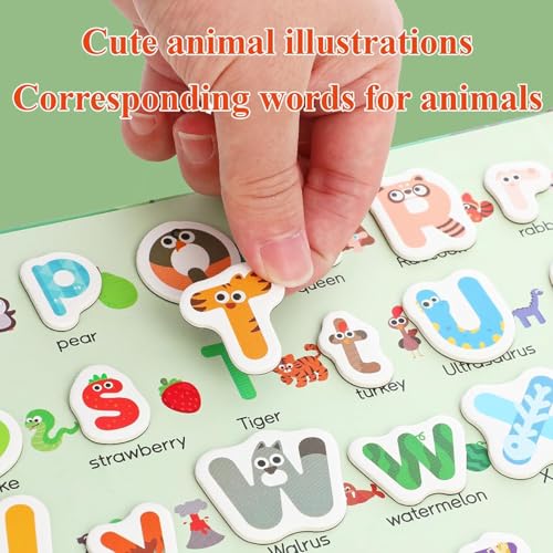 78 PCS Magnetic Letters and Numbers, Uppercase and Lowercase Magnetic Alphabet Letters Book, Anti-Lost Travel ABC Learning Toys, Animal Shaped Wood Educational Set for Kids 3-5 - color: B