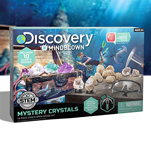 Discovery™ Mystery Crystal Geode Kit – Crack Open 10 Real Quartz Geodes| Includes Goggles, Magnifying Glass & Display Stands| Educational STEM Geology Toy for Kids| Science Activity Set Gift| Ages 6+