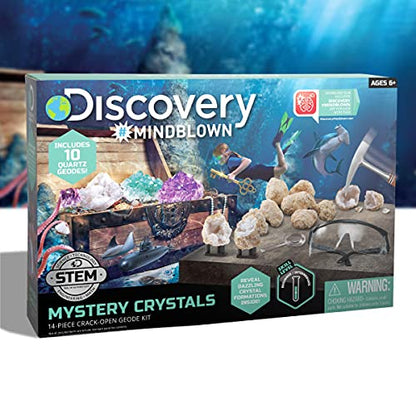 Discovery™ Mystery Crystal Geode Kit – Crack Open 10 Real Quartz Geodes| Includes Goggles, Magnifying Glass & Display Stands| Educational STEM Geology Toy for Kids| Science Activity Set Gift| Ages 6+
