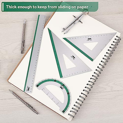 Mr. Pen- Metal Geometry Kit, 4 Pack, 45° & 30°/60° Set Squares - color: Green Stripes