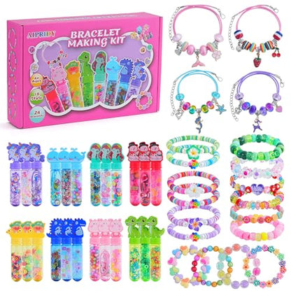 AIPRIDY Creative Beading Kit, Charm Bracelet Jewelry Making Kit for Kids, 18 Styles, 24 Pack Bracelet Wands,Classroom Prizes,Goodie Bags Stuffers, Ages 4+ (700, Rose red) - color: Rose red