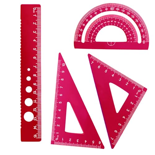 4 Pack Aluminum Triangular Scale Ruler Set, Metal Protractor & Straight Ruler, Laser Engraved Centimeter Drafting Tools for Students Engineers Designers(Red) - color: Red