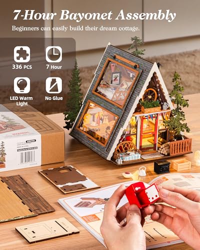 Rolife DIY Miniature Forest Tiny House Kit-A-Frame Cabin with LED Lights