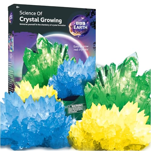 BBC Earth Science of Crystal Growing, Grow 3 Dazzling Crystals, Includes Display Case, Powdered Paints, Learning Guide, Crystal Growing Kit, STEM Toys, Kids Science Kit, STEM Kits for Kids Age 12-14 - style: Crystal Growing