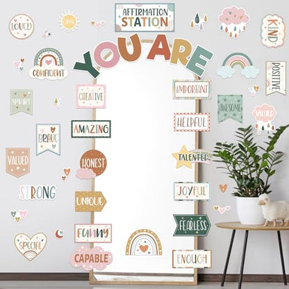 45pcs Boho Affirmation Station Bulletin Board Set Classroom Decor - style: Boho