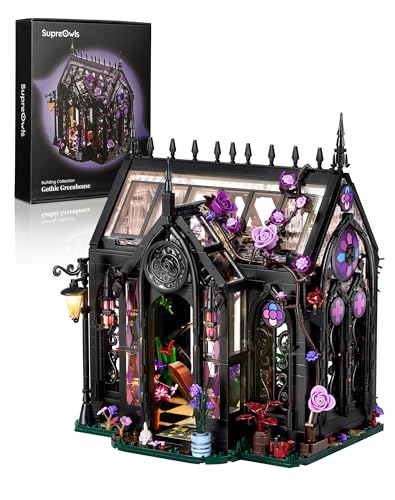 Gothic Greenhouse Building Set with LED Lights, Botanical Garden Brick Kit