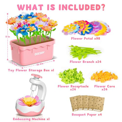 Deesry Craft Kits for Kids Ages 4-8, DIY Arts and Christmas Crafts for Kids, Fabric Flower Bouquets Toys with Storable Box, Flower Making Toy, Birthday Gifts for 4 5 6 7 8 Years Toddler Girl Toys