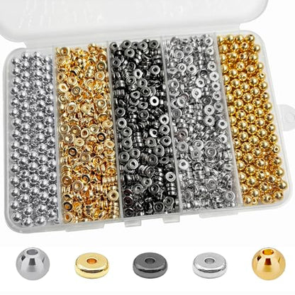 6mm Flat Round Spacer Beads, 1480pcs (280Round) - Gold, Silver, Black - Copper Coated Plastic - DIY Jewelry Making Kit - color: 1480pcs（280Round ）