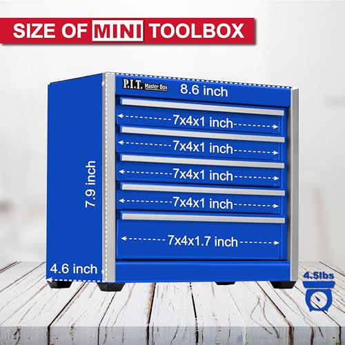 P.I.T. Mini Tool Box,Small Metal Toolbox Organizer with 5 Drawers,Blue - color: Blue, size: 5-Drawer