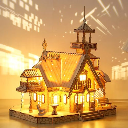 3D Wooden Puzzles for Adults, Country Villa Model Building Kit w/Light