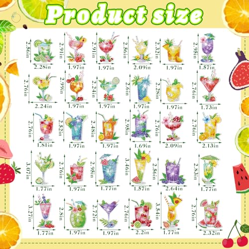 Remuuly 30 Pcs Cocktail Diamond Painting Magnets Diamond Art Kits for Adult - color: Cocktail