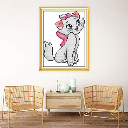 Cross Stitch Stamped Kits Pre-Printed Cross-Stitching Starter Patterns for Beginner Kids or Adults, Embroidery Needlepoint Kits (Pink cat 9.4×13 inch) - color: Pink cat, 9.4×13 inch