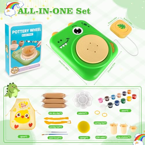 TenLaitech Pottery Wheel for Kids - Arts and Crafts Toys for Kids Ages 8-12 | Complete Pottery Painting Kit with Air Clay Art Supplies for Girls Boys Toys Birthday Gift for 6 7 8 9 10 11