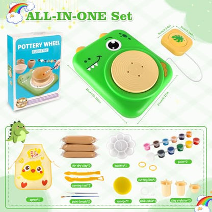 TenLaitech Pottery Wheel for Kids - Arts and Crafts Toys for Kids Ages 8-12 | Complete Pottery Painting Kit with Air Clay Art Supplies for Girls Boys Toys Birthday Gift for 6 7 8 9 10 11