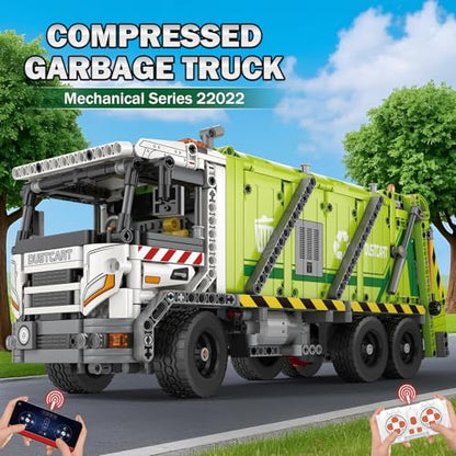 Reobrix Large Garbage Truck Building Block Toy Set for Adult, Compressed Garbage Truck with RC Control & Interactive Features, Creative Birthday Gift 22022 with 1468 Pieces - style: Large Garbage Truck