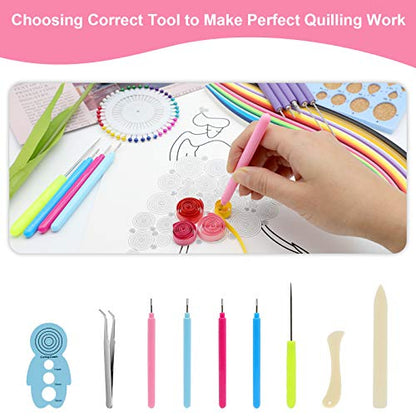 KITANIS 9 Pieces Multifunctional Slotted Quilling Tool and Supplies Kit Ergonomic for Beginner, Advanced Quiller, DIY, Handcraft, Scrapbooking, Card Making, Bookbinding and Origami - color: 9P pink