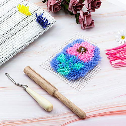 Chuangdi 3 Pieces Latch Hook Tool Kits, 19 x 59 Inch Wooden Bent Crochet Needle, Yarn Cutter, Rug Hooking Mesh Canvas Embroidery Crafts Supplies for Adults Beginner DIY Rug Carpet Tapestry Making
