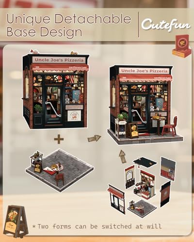 Cutefun Book Nook Kits for Adults - DIY Miniature Pizza Shop House Kit - color: Uncle Joe's Pizzeria