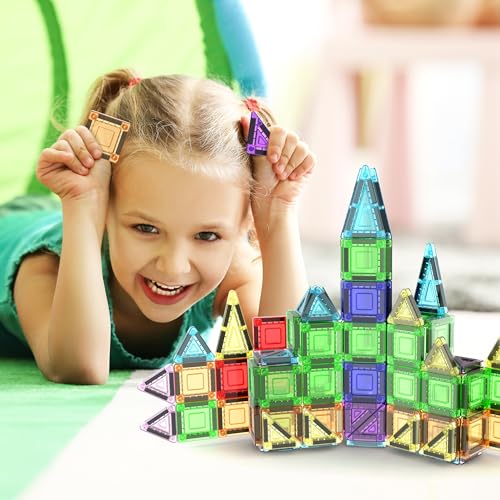 PicassoTiles 40 PCS Mini Magnetic Tiles Travel Toy Educational Building Set - color: 40pcs Mini With Case