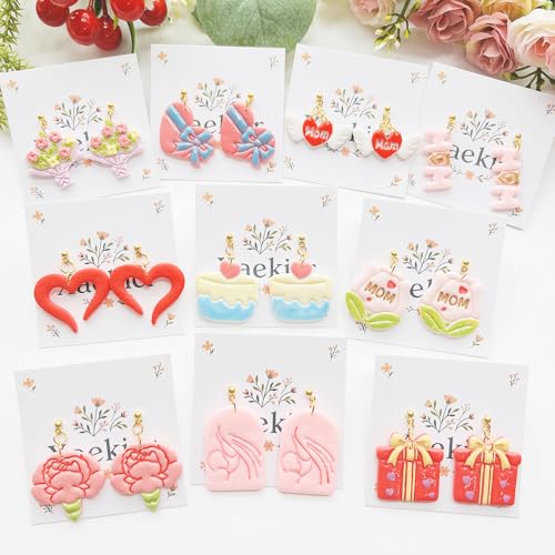 Mother’s Day Polymer Clay Cutters & Stamp Set - 12pcs Sharp & Durable Mom, Heart, Cake, Carnation & Gift Shapes for DIY Earring Jewelry Making, Soft Clay Crafts & Holiday Supplies - color: 2T color
