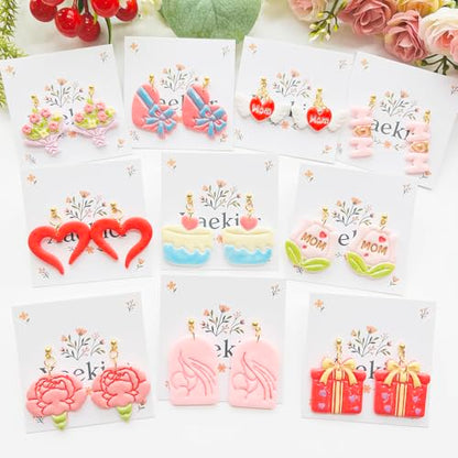 Mother’s Day Polymer Clay Cutters & Stamp Set - 12pcs Sharp & Durable Mom, Heart, Cake, Carnation & Gift Shapes for DIY Earring Jewelry Making, Soft Clay Crafts & Holiday Supplies - color: 2T color