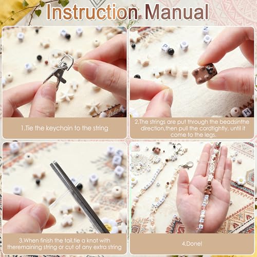 Tuhangcc 16 Set DIY Keychain Making Kit，Adjustable Letter Alphabet Beads Strings,Keychain Bohoemian-Chic Beads, 16 Charm Cards with Lobster Clasps & Strings for Boho Party Favor - color: Boho
