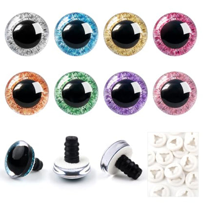 TOAOB 64 Sets 14mm Glitter Safety Eyes with Washers 8 Colors Plastic Animal Eyes for Amigurumi Crochet Dolls Stuffed Animals DIY Craft Making - size: 14mm