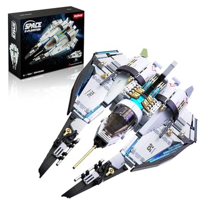 Sosuy Spaceship Building Blocks Set, LED Rocket Shuttle Ship, STEM Toys for Boys 8+, Rotatable Cockpit Space Exploration with Display Stand, Birthday for Boys Kids Girls Teens Adults - style: Starcruiser Fighter