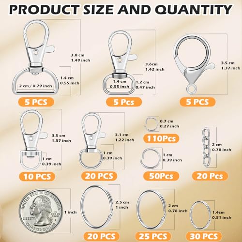 PAXCOO 300PCS Keychain Making Kit, Keychain Craft Supplies Including Key Chain Clips, Lanyard Snap Hooks, Key Rings and Jump Rings for Key Chain Making, Purse Making, Lanyard Making - color: Silver