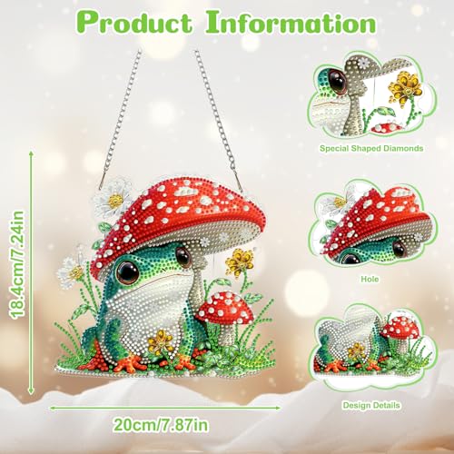 AIRDEA Hanging Diamond Painting Kits Frog,Special Shaped Diamond Art Kits Cute Gem Art Pendant Decor,19.5x18.08cm - color: red green white