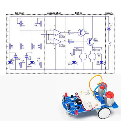 Soldering Project kit Solder Learning Practice for School Electronic Education, Great Fun DIY Kit for Electronics Hobbyists and Trainer (D2-5 Smart Car Kit) - color: 1 Pack D2-5 Smart Car Kit
