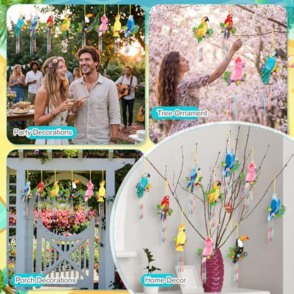 Amyhill 16 Pack Bird Wind Chimes Craft Kit, DIY Painting Wooden Art, Gifts - style: Parrot Bird