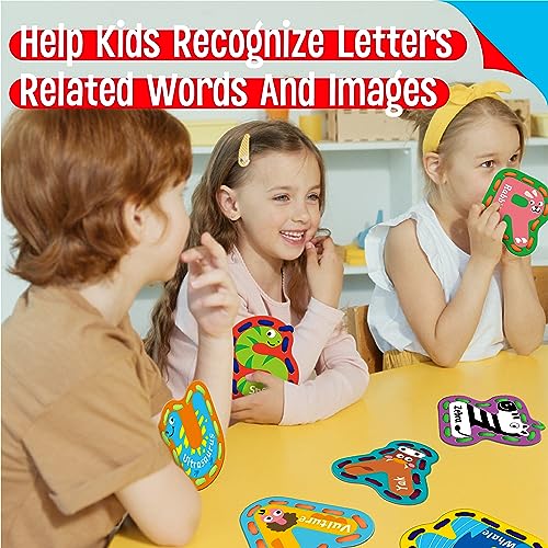 SpriteGru 26PCS Kids Lacing Cards, 26 Double Sided Uppercase Sewing Cards with 26 Colorful Laces, Imagination Development Lacing Toys Games for Children Educational and Learning Activity - color: Uppercase Letters