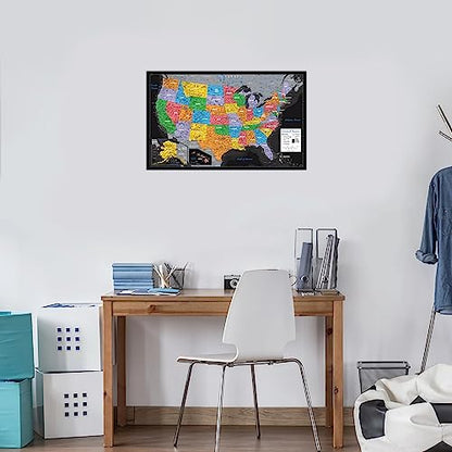 Palace Learning Laminated World Map & US Map Poster Set - 18" x 29" - Wall Chart Maps of the World & United States - Made in the USA (LAMINATED) (Black) - color: Black