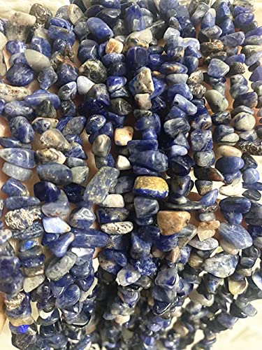7-8mm Natural Blue Sodalite Gemstone Chips Healing Gravel Bracelets Necklace Kit Irregular Tumble Stone Beads DIY Crafts Design Jewelry Making 32" - color: Blue Sodalite