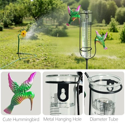 Rain Gauge Outdoor with Thermometer, Accurate & Easy to Read - color: Hummingbird