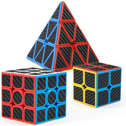 Carbon Fiber Speed Cube Set, 2x2 3x3 Pyramid Puzzle Cubes for Kids - style: Carbon Fiber