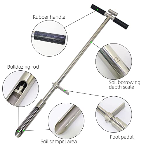 Soil Sample Probe 40” with Ejector and Foot Pedal,Soil Probe Stainless Steel T-Style Handle Soil Test Kit,Soil Probe Rod for Soil Sampling Plant Care/Agriculture/Garden/Farm - size: 40”S/T-Style