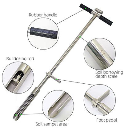 Soil Sample Probe 40” with Ejector and Foot Pedal,Soil Probe Stainless Steel T-Style Handle Soil Test Kit,Soil Probe Rod for Soil Sampling Plant Care/Agriculture/Garden/Farm - size: 40”S/T-Style