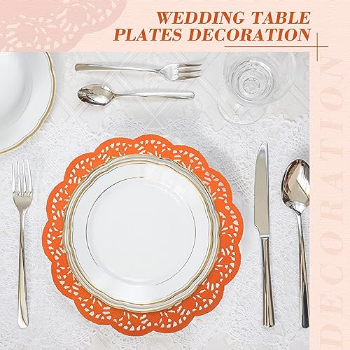 Yexiya 200 Pcs Lace Paper Doilies 14 Inch Round Foil Placemats, Orange - color: Orange