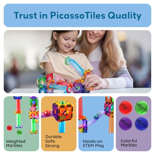 PicassoTiles 4pc Marbles for Magnetic Block Tiles Marble Run Race Track Magnet Building Tile Blocks Racetrack Maze Construction Toys Creative Toy Girls Boys 3 and Up Early Education STEM Learning Kit - style: 4pc Marbles