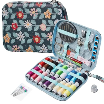 Printing Vines Sewing Project Kits,Travel Portable Sewing Set with Zipper Sewing Case,87 PCS Professional Sewing Supplies Accessory for Adults,Emergency, Home - color: 87PCS-Vines